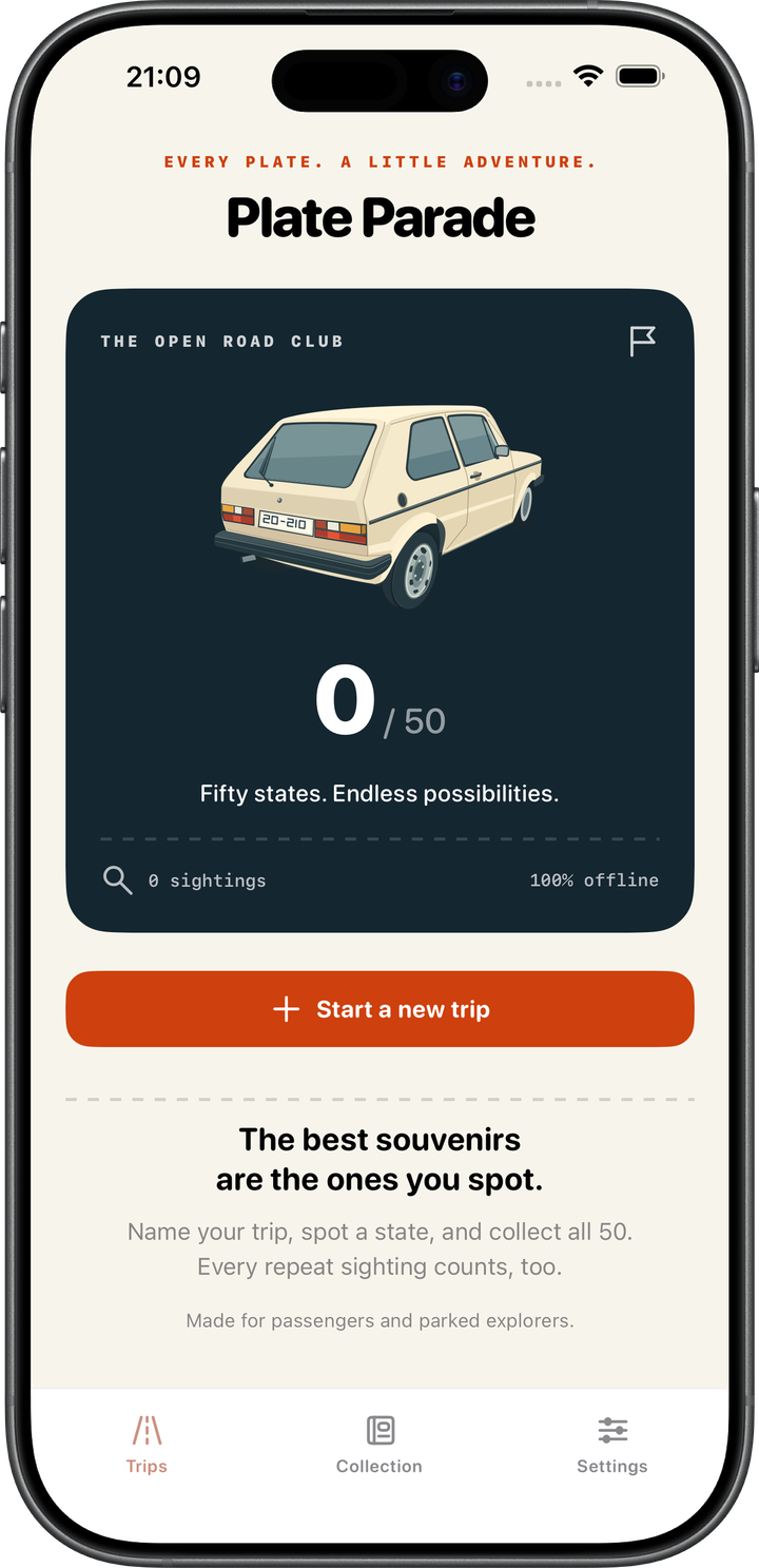 Plate Parade trip home screen